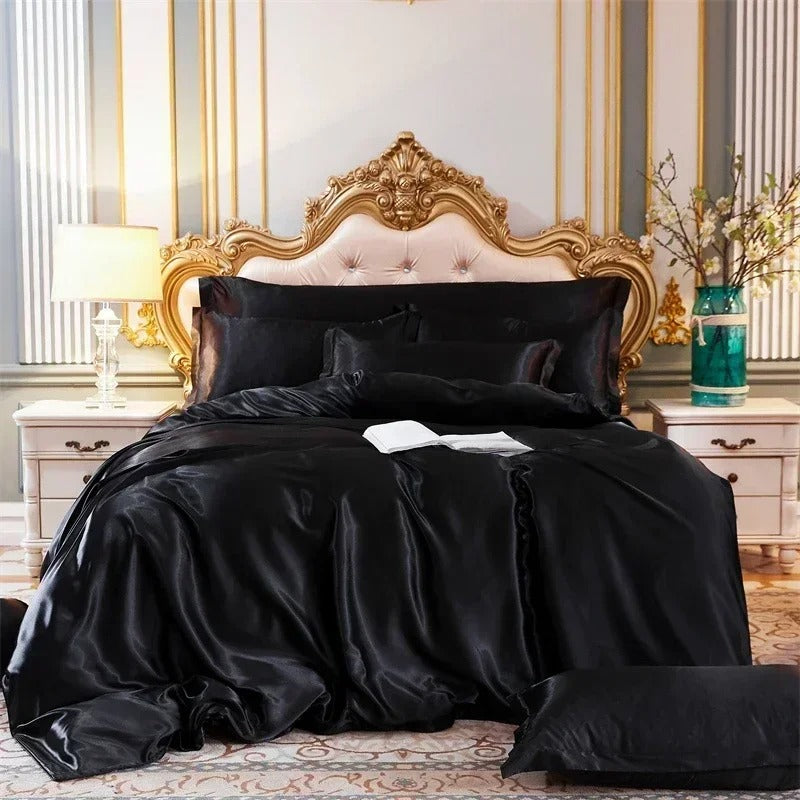 Beddings Black Au Eu King Size Satin Smooth Duvet Cover Set Polyester