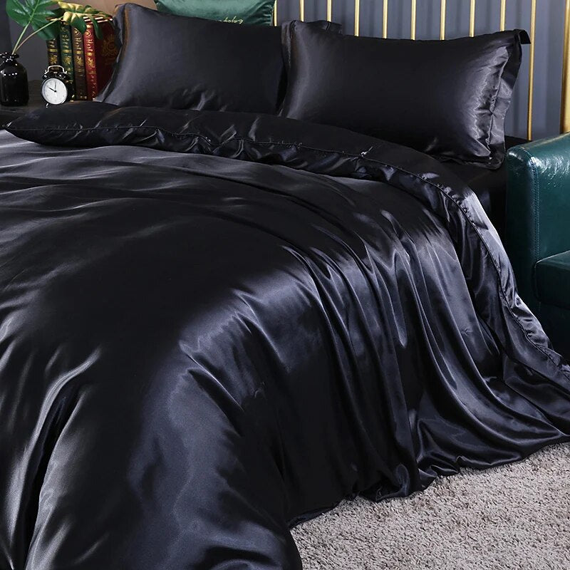 Beddings Black Au Eu King Size Satin Smooth Duvet Cover Set Polyester