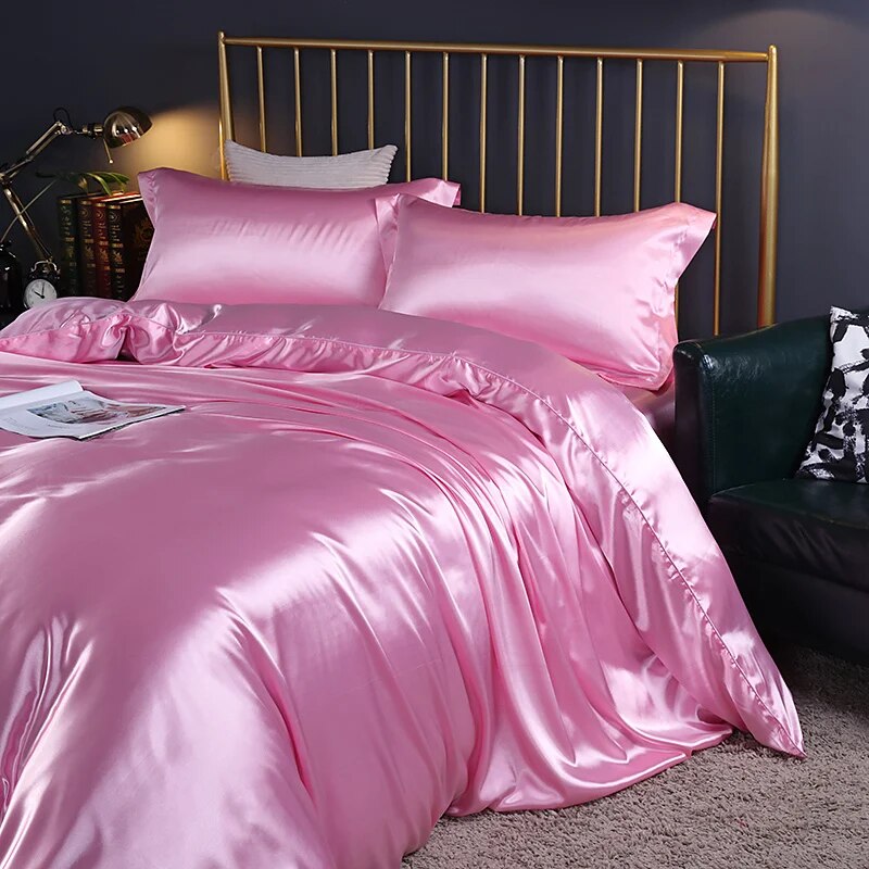 Beddings Blush Pink Us Queen Size 3 Pcs Satin Duvet Cover Set Polyester