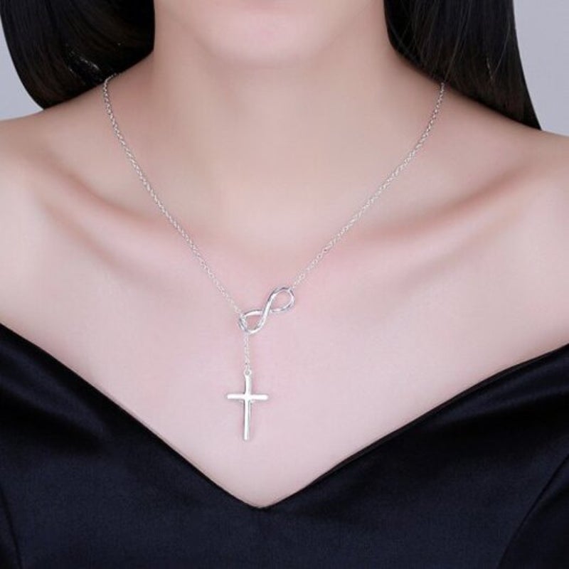 Veile Studios Infinite Crucifix Chain Pendant Necklace Silver