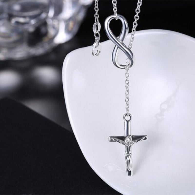 Veile Studios Infinite Crucifix Chain Pendant Necklace Silver