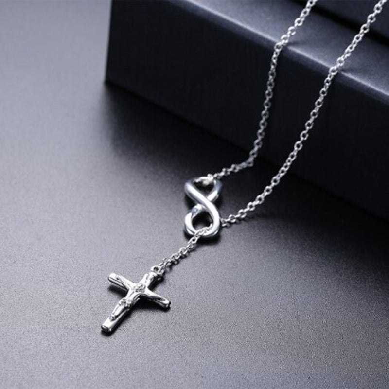 Veile Studios Infinite Crucifix Chain Pendant Necklace Silver