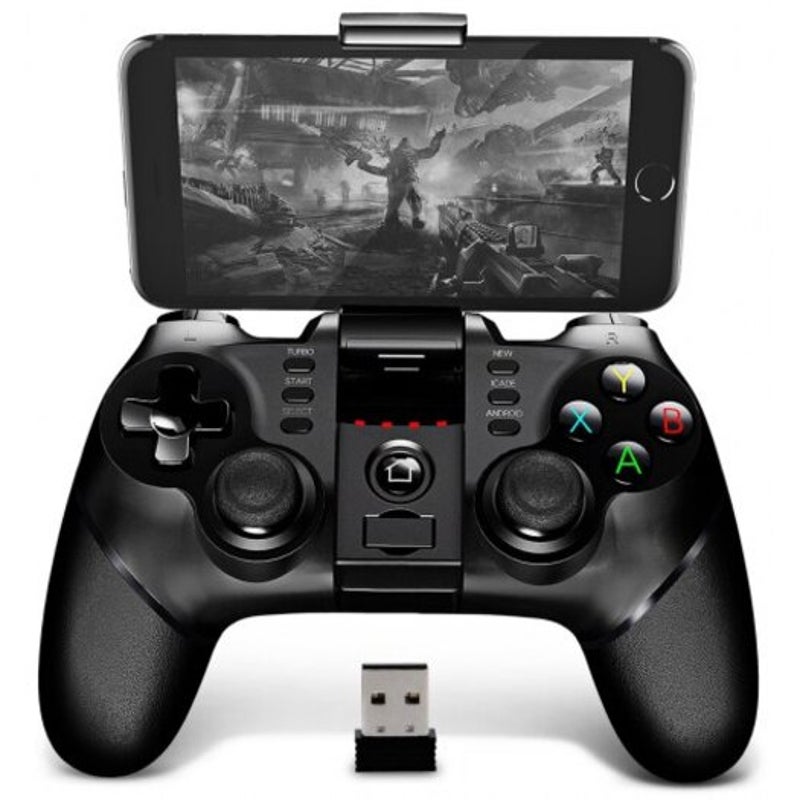 9076 2.4G Wireless Bluetooth Gamepad With Bracket Black