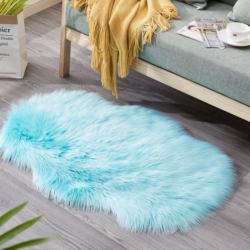 60X90cm Irregular Artificial Wool Fur Soft Plush Rug Carpet Mat Sky Blue