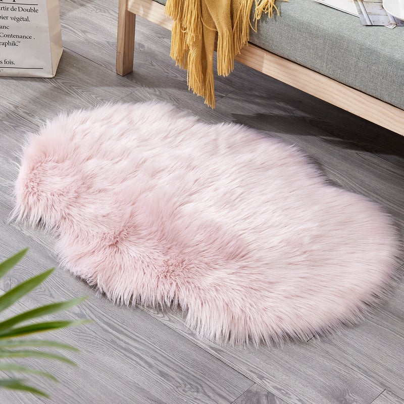60X90cm Irregular Artificial Wool Fur Soft Plush Rug Carpet Mat Light Pink