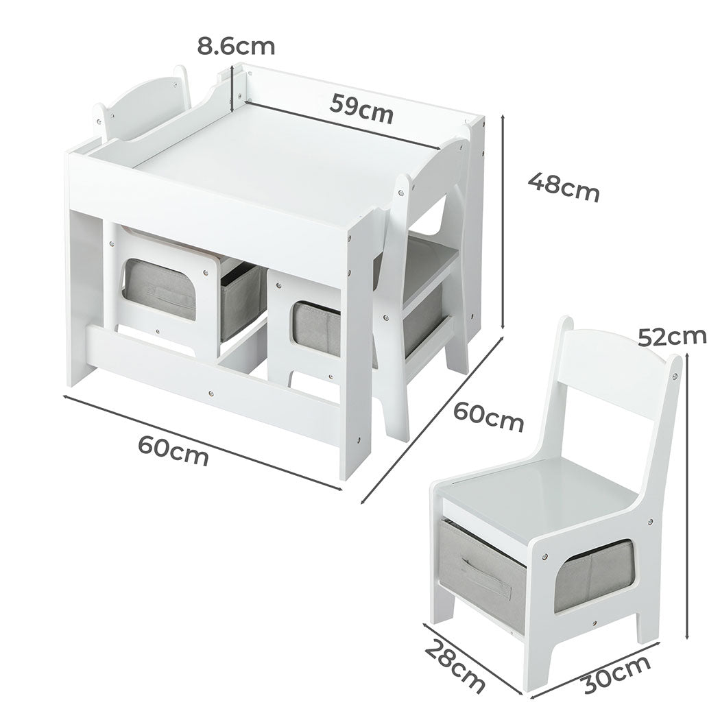 Bopeep Kids Table And Chairs Set Storage White Grey