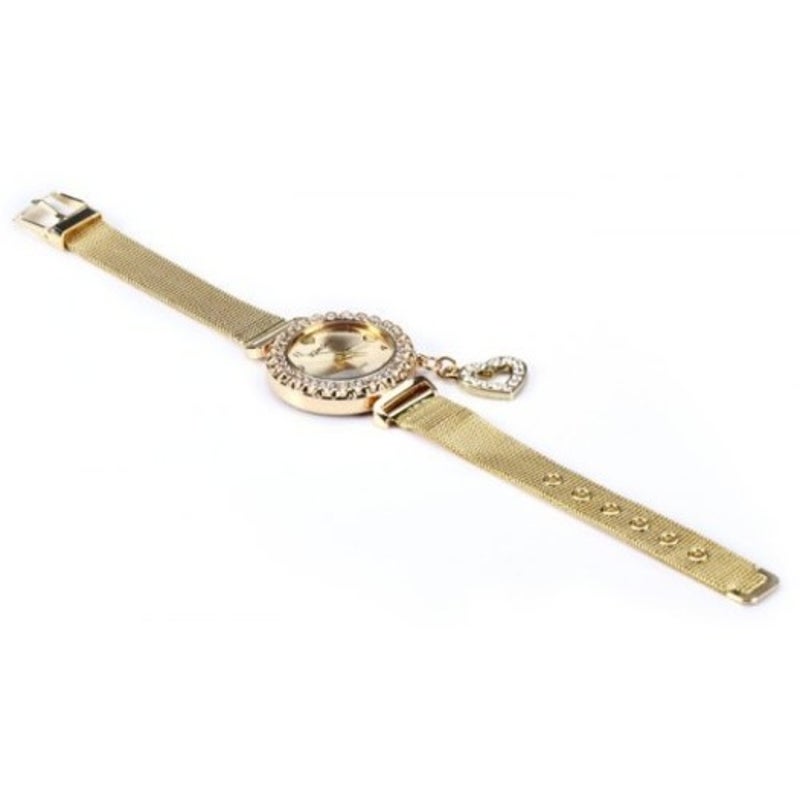 Veile Studios Lady Golden Steel Net Strap Eiffel Tower Diamond Quartz Watch Red