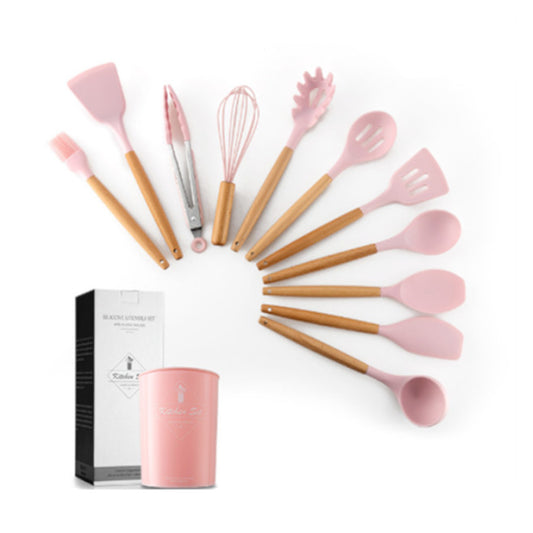 1Kitchen Silicone Spatula Utensil Set Cooking Utensils Spatulas Heat Resistant Spoons Pink
