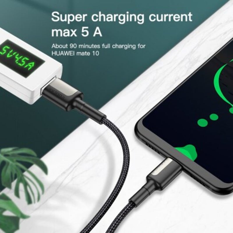 5A Usb Type C Cable Supercharge Quick Charge Fast Charging For Huawei Black 1M