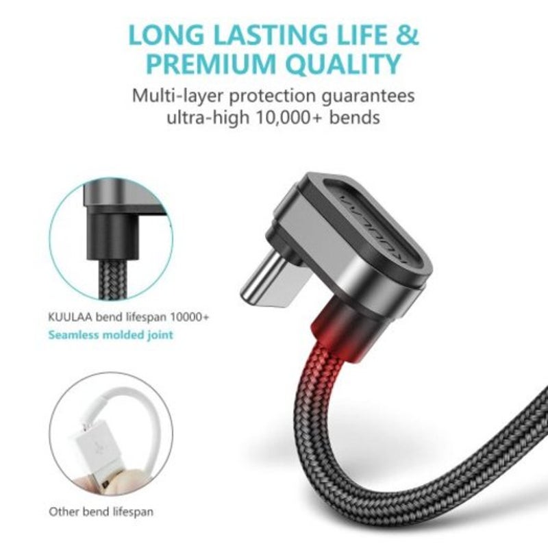 Nylon Usb Type C Cable 180 Degree Fast Charger Mobile Game Elbow Data Line Black 1M