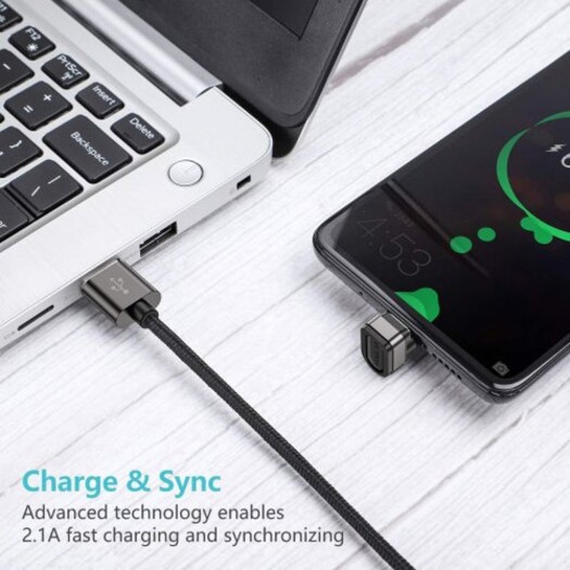 Nylon Usb Type C Cable 180 Degree Fast Charger Mobile Game Elbow Data Line Black 1M
