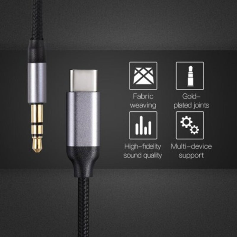 Usb C To 3.5Mm Aux Headphones Type Jack Adapter For Huawei Xiaomi Dark Gray 1M