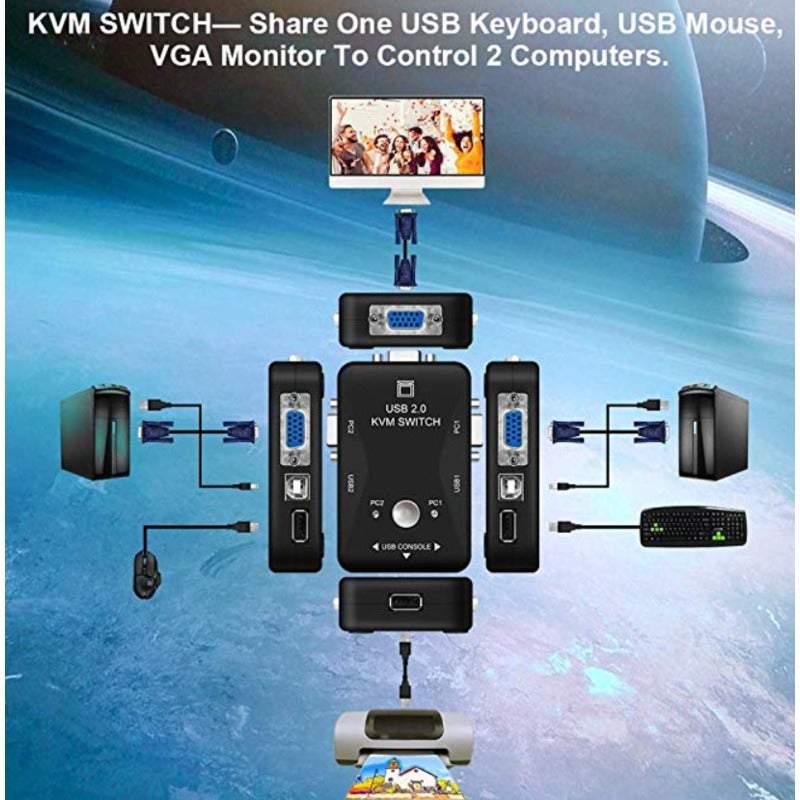 Cables Adapters Kvm Switch Usb Sharing Selector 2 In 1 Out Port Manual Peripheral Switcher Box Hub