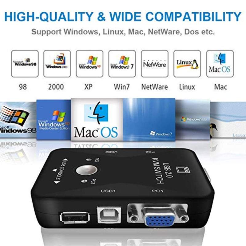 Cables Adapters Kvm Switch Usb Sharing Selector 2 In 1 Out Port Manual Peripheral Switcher Box Hub