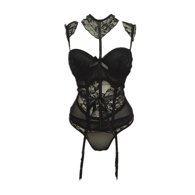 Seduction Lace Bra Panty Set With Built In Garters