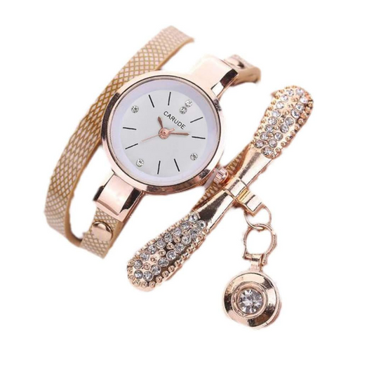 Veile Studios Lady Fashion Watch Leather Water Drill Quartz Chain Gold