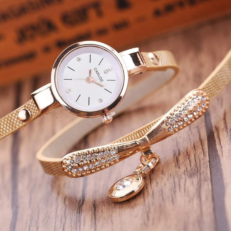 Veile Studios Lady Fashion Watch Leather Water Drill Quartz Chain Gold