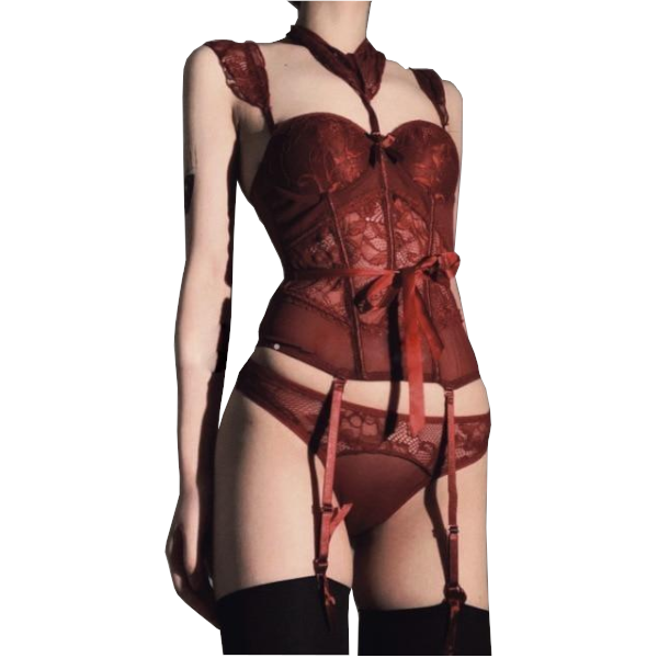 Seduction Lace Bra Panty Set With Built In Garters