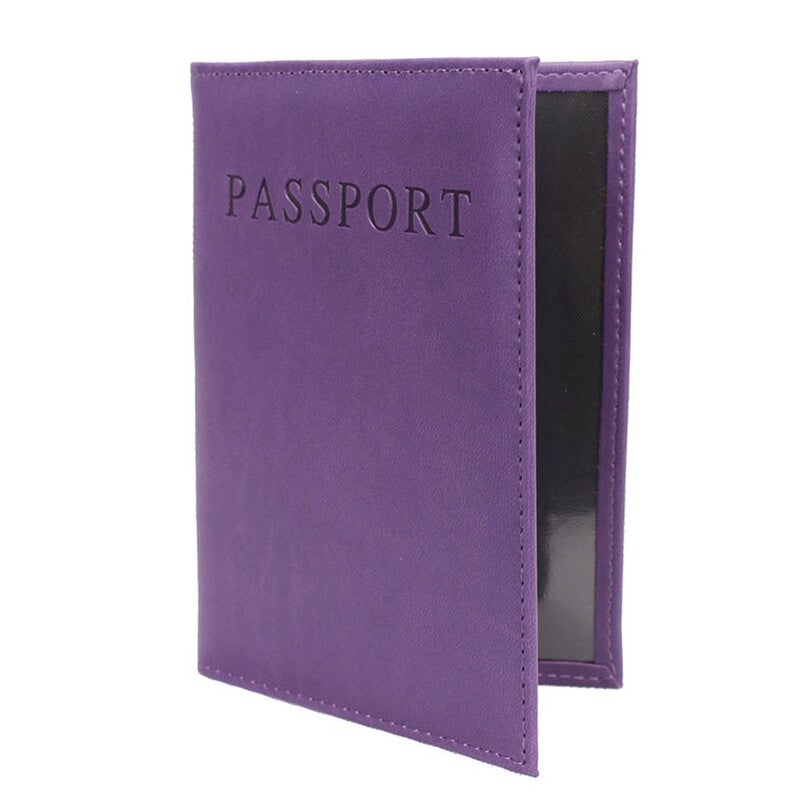 Pu Leather Travel Passport Cover Protective Card Case Protector Women Men Purple