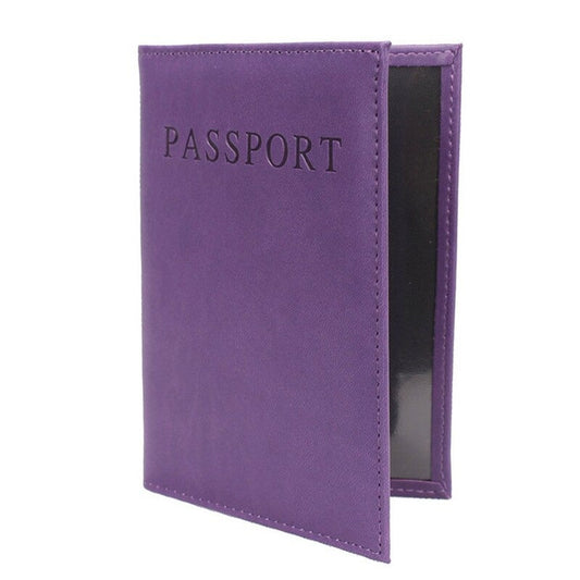 Pu Leather Travel Passport Cover Protective Card Case Protector Women Men Purple