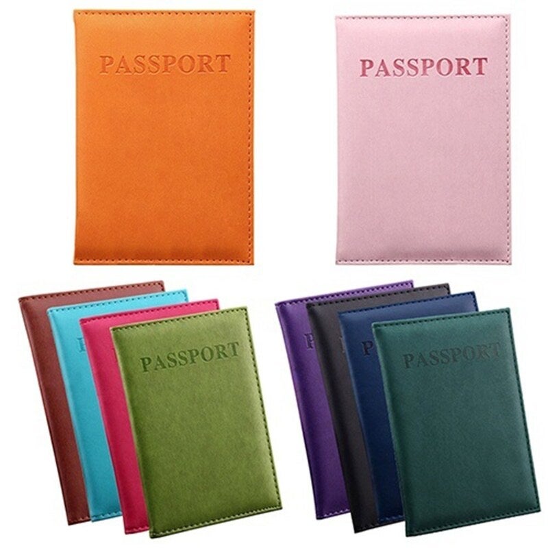 Pu Leather Travel Passport Cover Protective Card Case Protector Women Men Purple