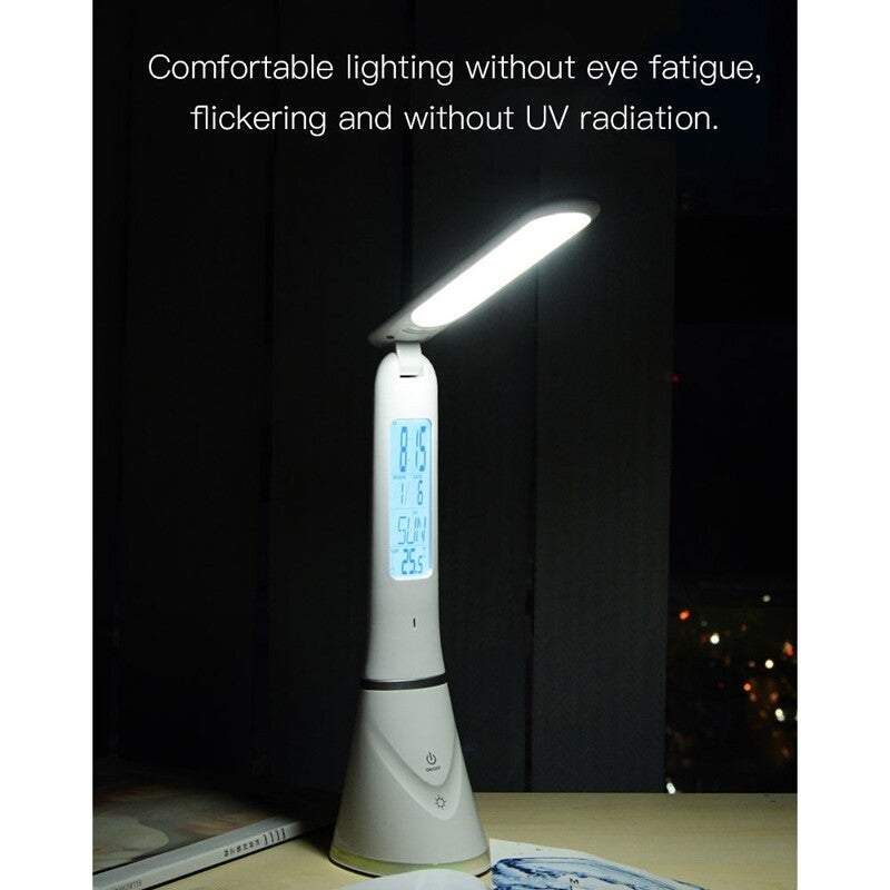 Table Desk Lamps Leds Touch Control Usb Rechargeable Dimmable Reading Light With Alarm Clock Calendar Temperature Lcd Di