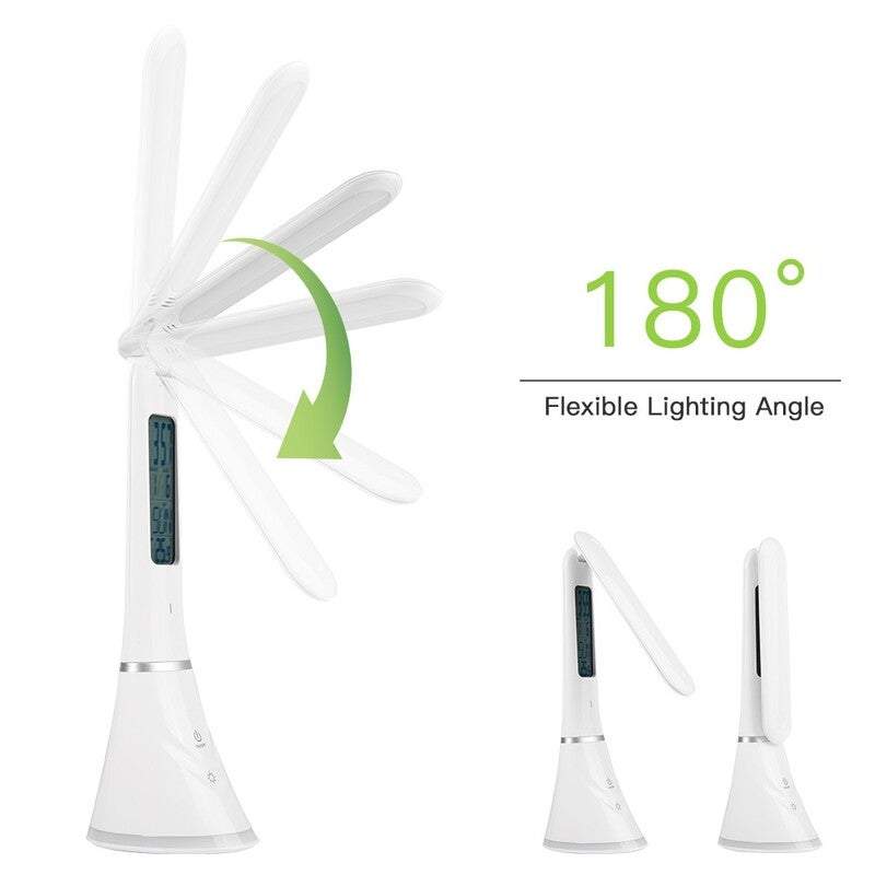 Table Desk Lamps Leds Touch Control Usb Rechargeable Dimmable Reading Light With Alarm Clock Calendar Temperature Lcd Di
