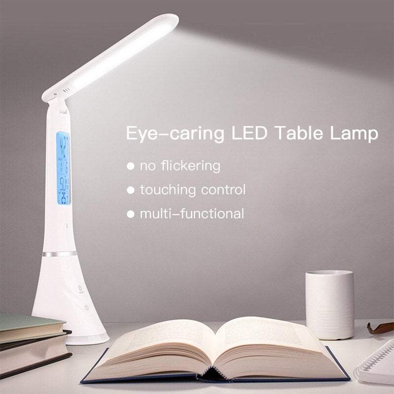 Table Desk Lamps Leds Touch Control Usb Rechargeable Dimmable Reading Light With Alarm Clock Calendar Temperature Lcd Di