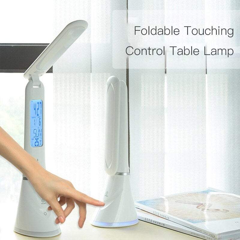 Table Desk Lamps Leds Touch Control Usb Rechargeable Dimmable Reading Light With Alarm Clock Calendar Temperature Lcd Di