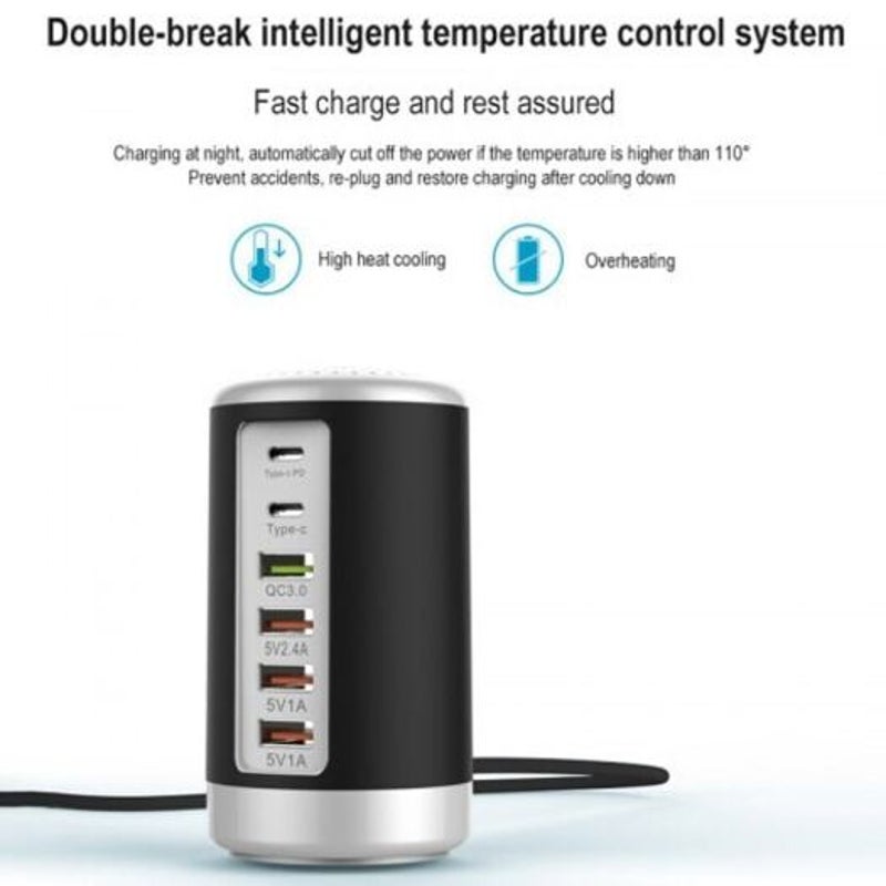 65W Multi Port Usb Charger Hub Qc 3.0 Fast Type Pd Phone Dock Station White