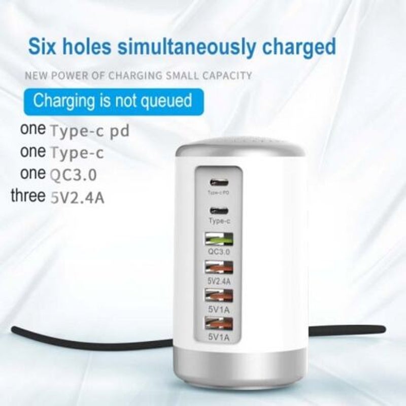 65W Multi Port Usb Charger Hub Qc 3.0 Fast Type Pd Phone Dock Station White