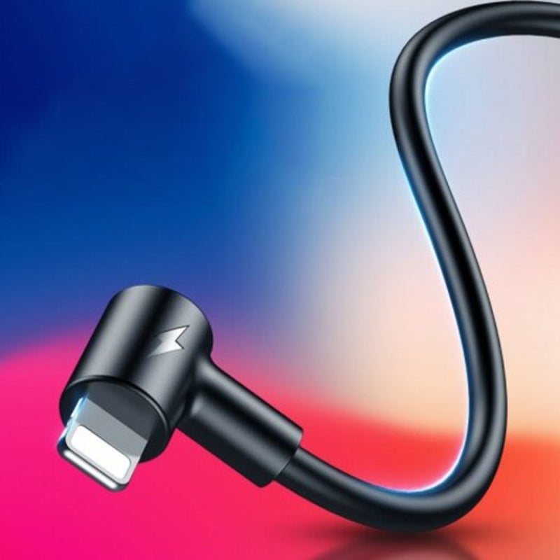 Pvc Elbow8pin Usb Fast Charging Cable For Iphone Black 2M