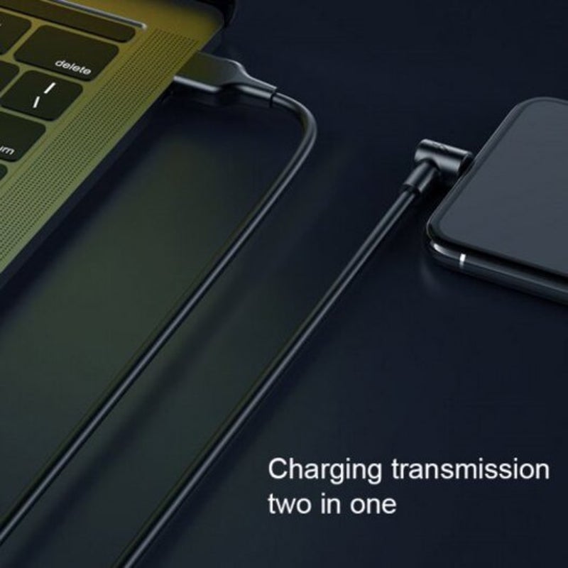 Pvc Elbow8pin Usb Fast Charging Cable For Iphone Black 2M