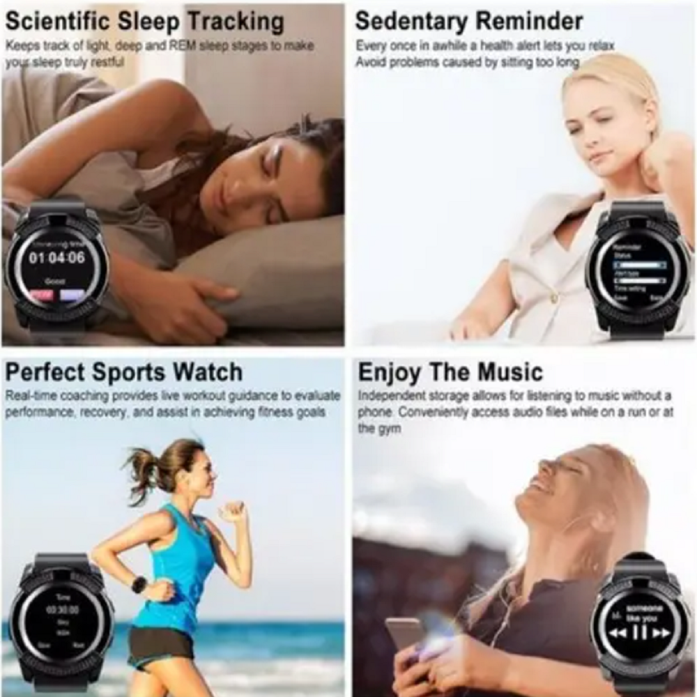 V8 Bluetooth Smart Watch Band Touch Screen Wristband Sport Smartwatch Black