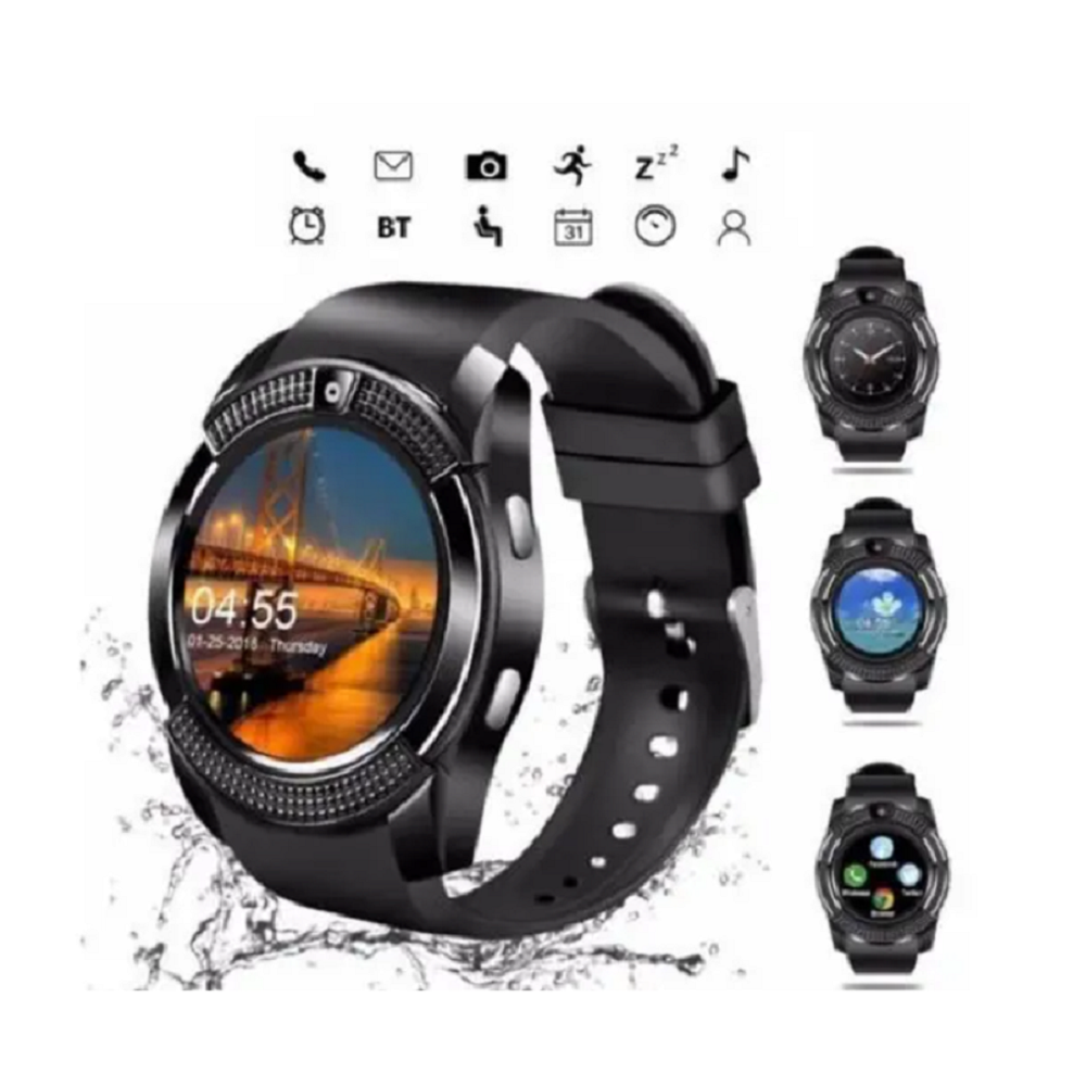 V8 Bluetooth Smart Watch Band Touch Screen Wristband Sport Smartwatch Black