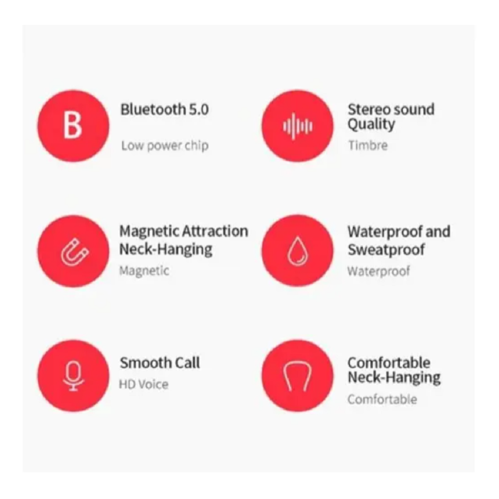 Wireless Bluetooth Earphone Neckband Waterproof Magnetic Earbud For Iphone Xiaomi Red