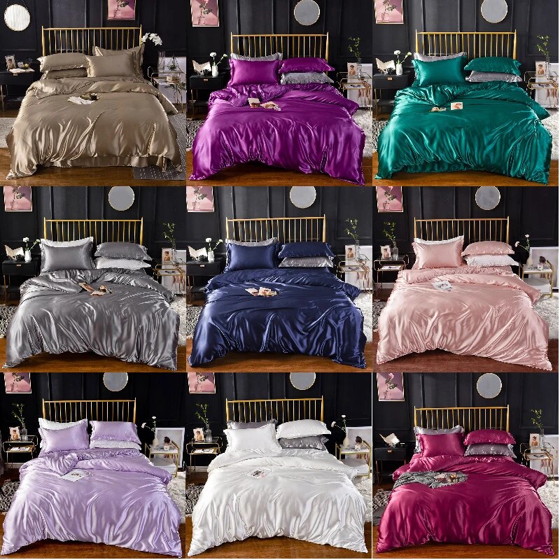 Beddings Black Us King Size Satin Smooth Duvet Cover Set Polyester