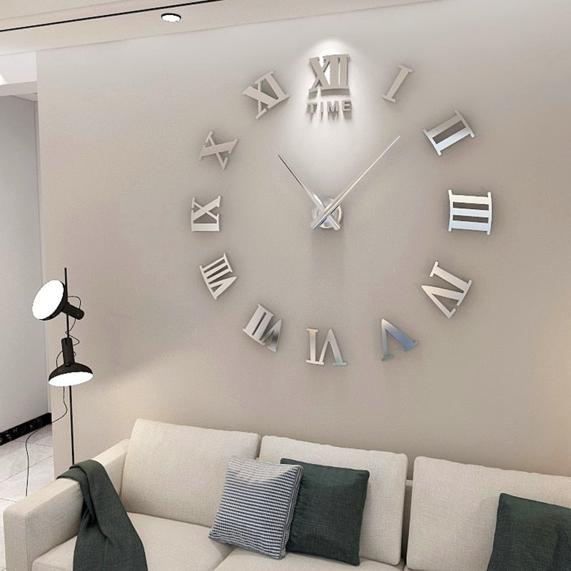 Wall Clock Black Design 37 Inch 3D Diy Mirror Acrylic Sticker Fashion Quartz