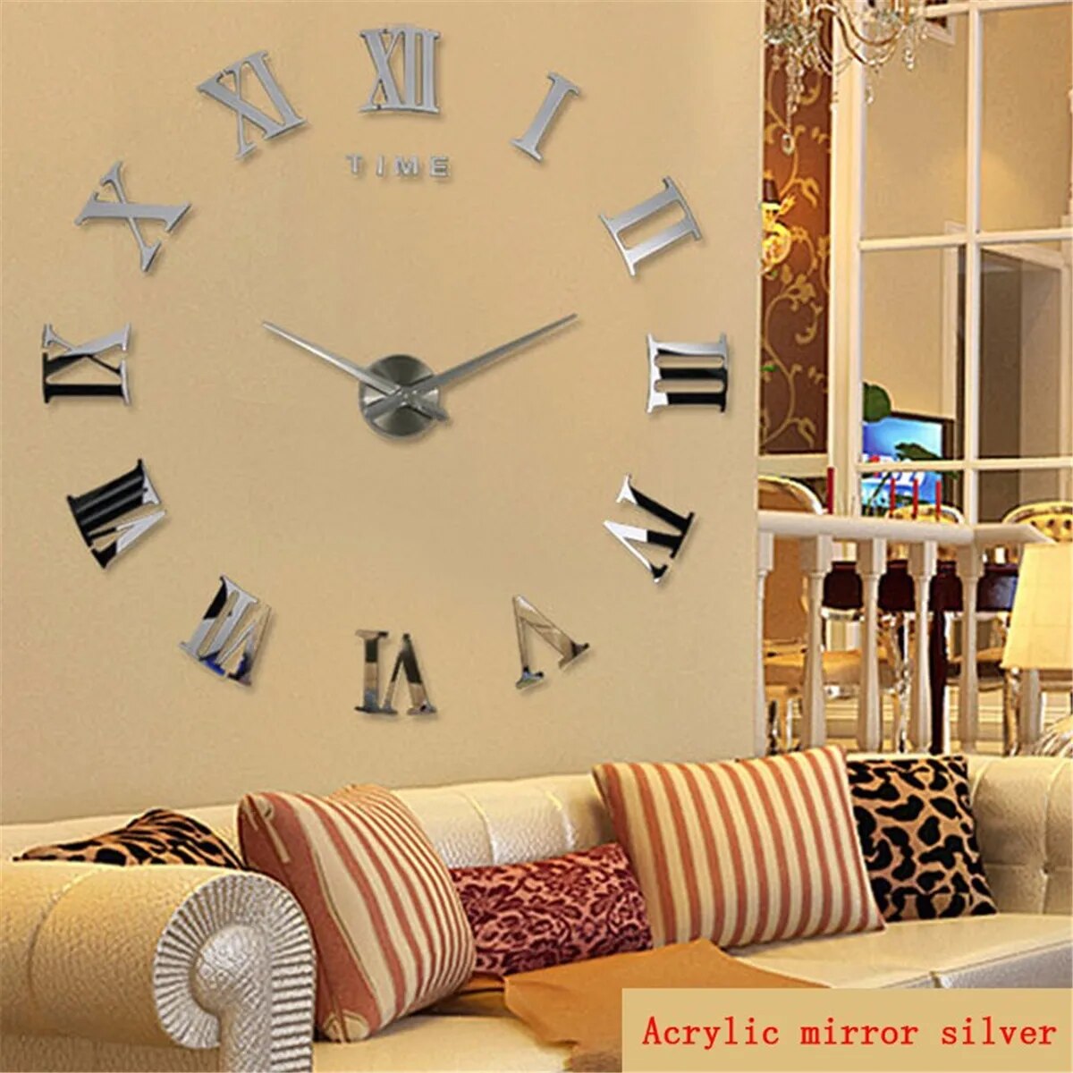 Wall Clock Black Design 37 Inch 3D Diy Mirror Acrylic Sticker Fashion Quartz