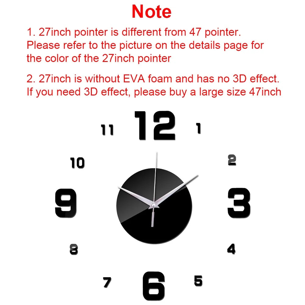 Wall Clock Silver Design 27 Inch 3D Diy Mirror Acrylic Sticker