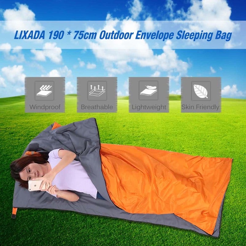 190*75Cm Lixada Outdoor Envelope Sleeping Bag Ultralight Camping Orange