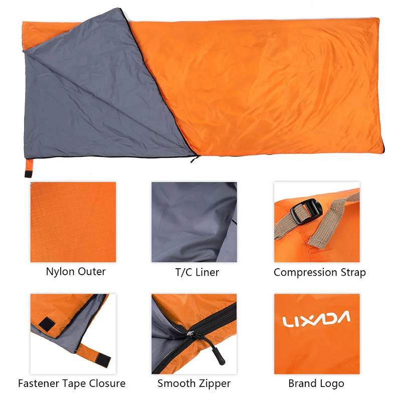 190*75Cm Lixada Outdoor Envelope Sleeping Bag Ultralight Camping Orange