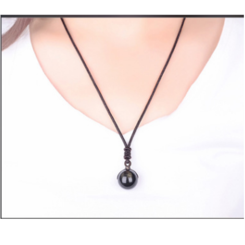 Veile Studios Lucky Black Gold Natural Obsidian Stone Pendant Necklace