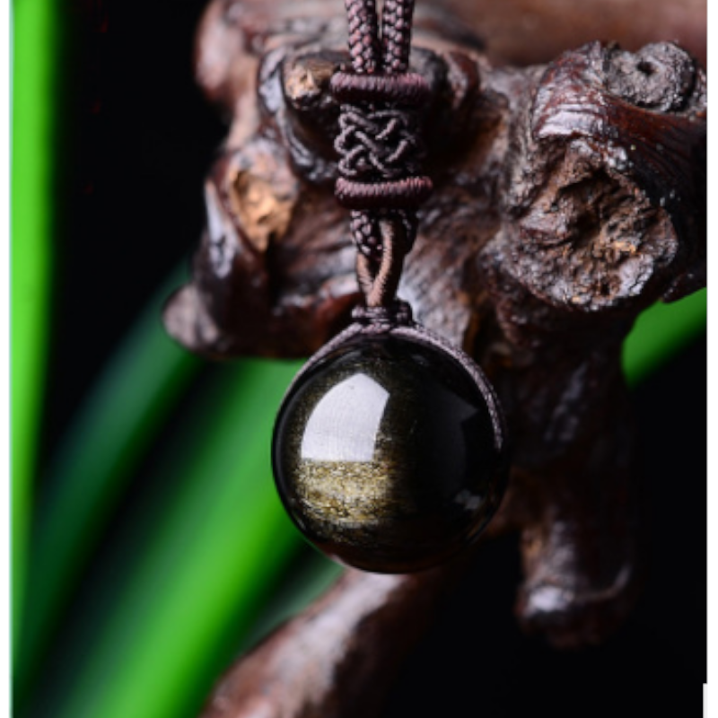 Veile Studios Lucky Black Gold Natural Obsidian Stone Pendant Necklace