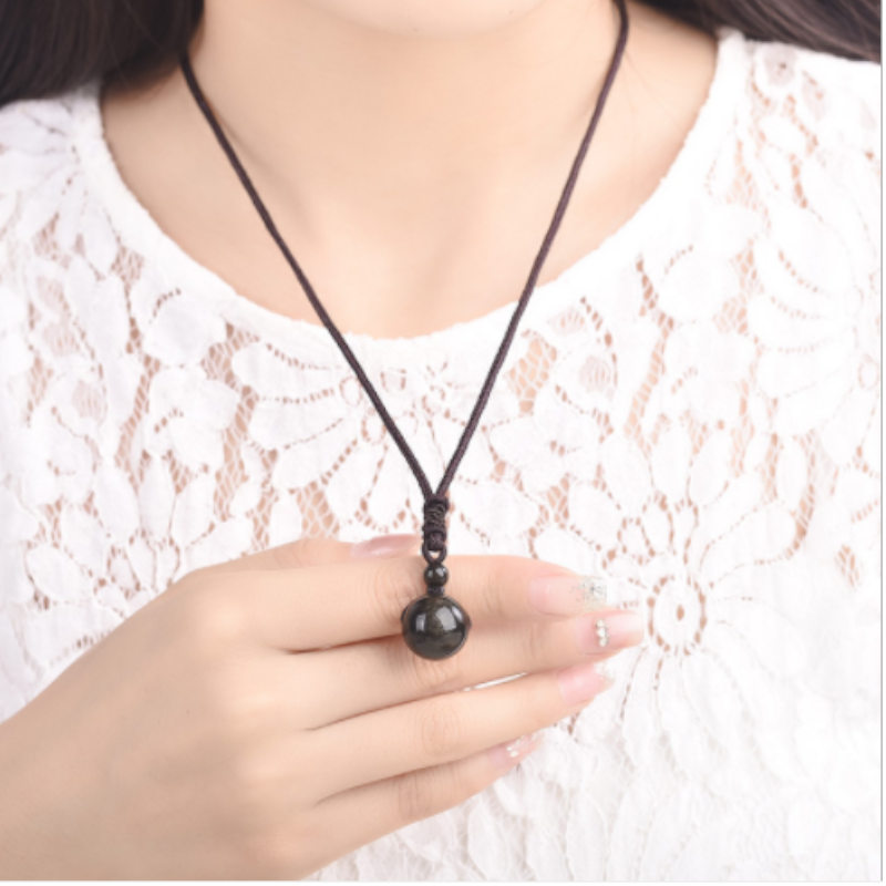 Veile Studios Lucky Black Gold Natural Obsidian Stone Pendant Necklace