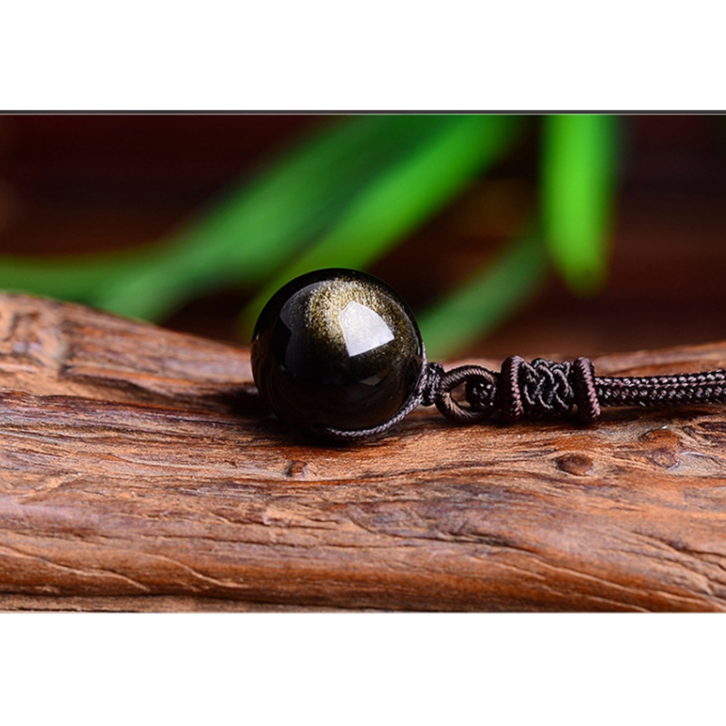 Veile Studios Lucky Black Gold Natural Obsidian Stone Pendant Necklace