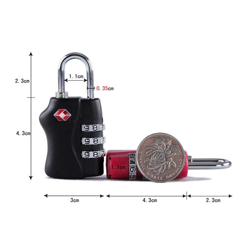 3-Digit Combination Suitcase Luggage Bag Code Lock Black