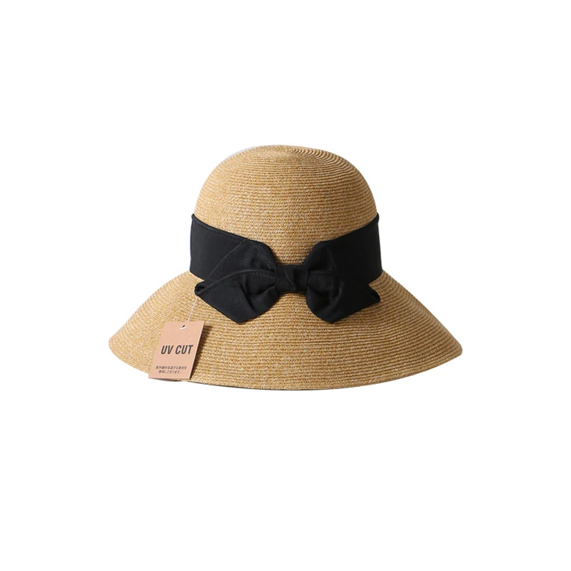 French Style Women Summer Sun Hat Beach Straw Bow Ribbon Cap