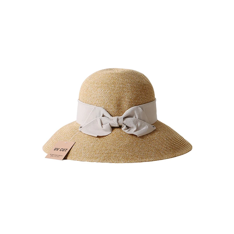 French Style Women Summer Sun Hat Beach Straw Bow Ribbon Cap