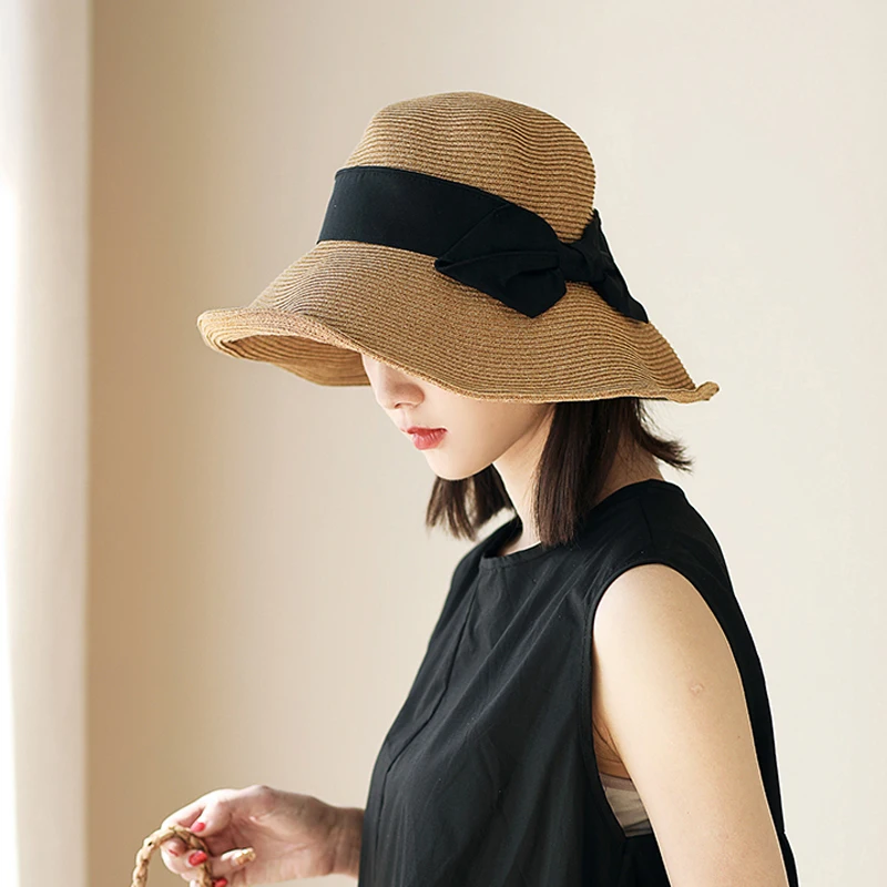 French Style Women Summer Sun Hat Beach Straw Bow Ribbon Cap